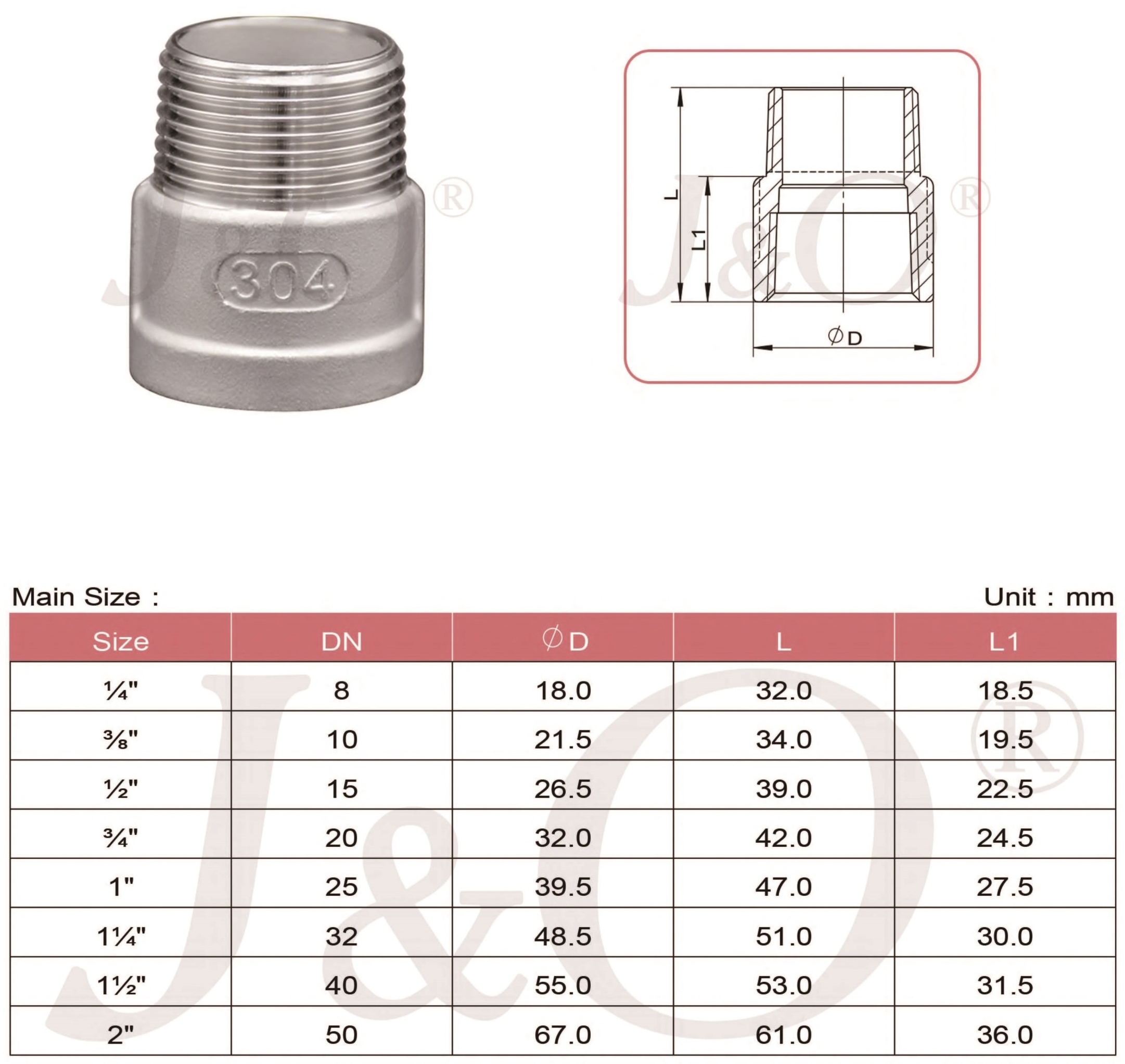150LBS Stainless Steel Female-Male Round Adapter