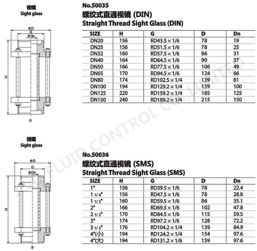 Sanitary Stainless Steel Straight Sight Glass with Union Ends