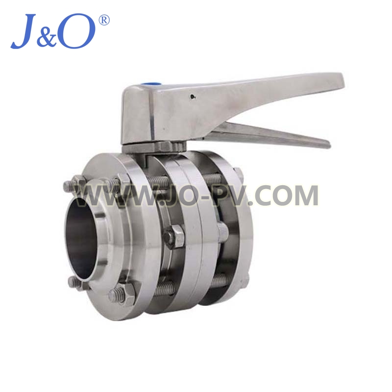 Hygienic Stainless Steel Manual Weld Three Pieces Butterfly Valve With 12 Positions Handle