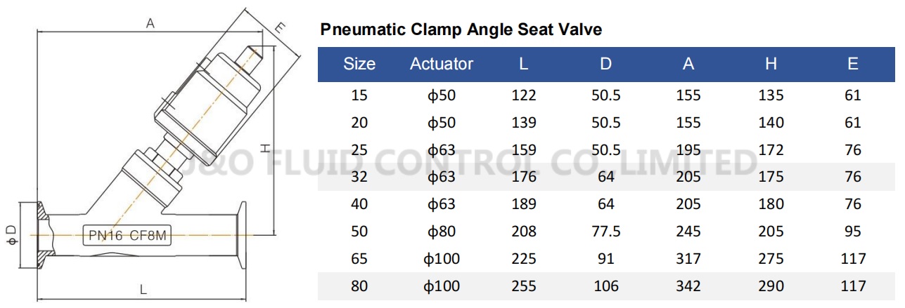 Sanitary Stainless Steel Pneumatic Tri Clamp Angle Seat Valve