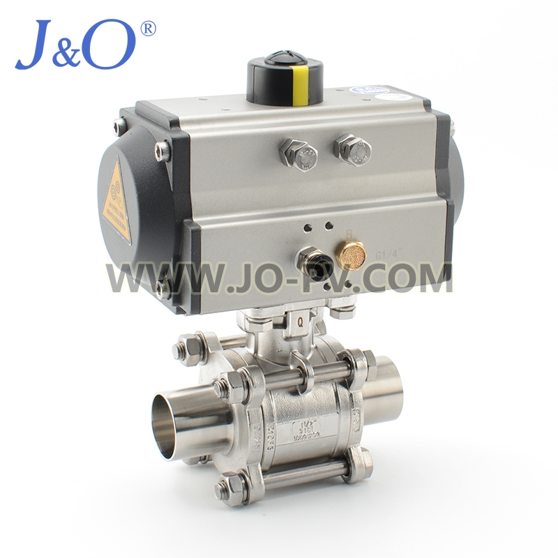Pneumatic Sanitary Stainless Steel Cavity Filled Welded Three Pieces Ball Valve