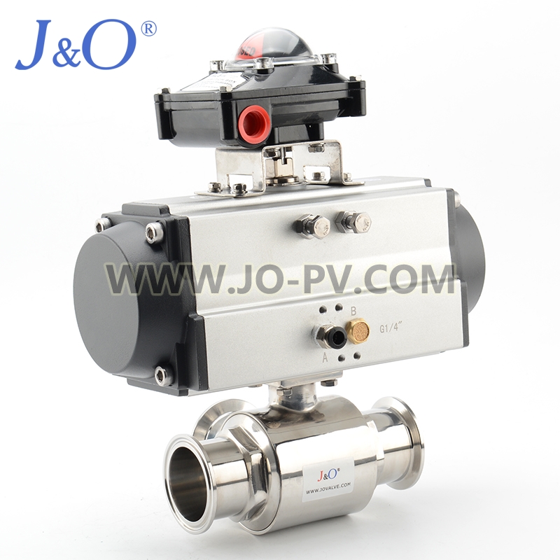 Sanitary Stainless Steel Clamped 3 Ways Pneumatic Ball Valve With Limit Switch Box