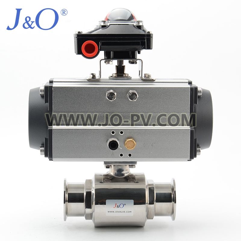 Sanitary Stainless Steel Clamped 3 Ways Pneumatic Ball Valve With Limit Switch Box