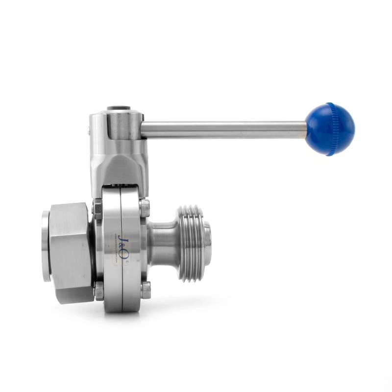 Sanitary Stainless Steel Butterfly Valve With BSM RJT Union Connections