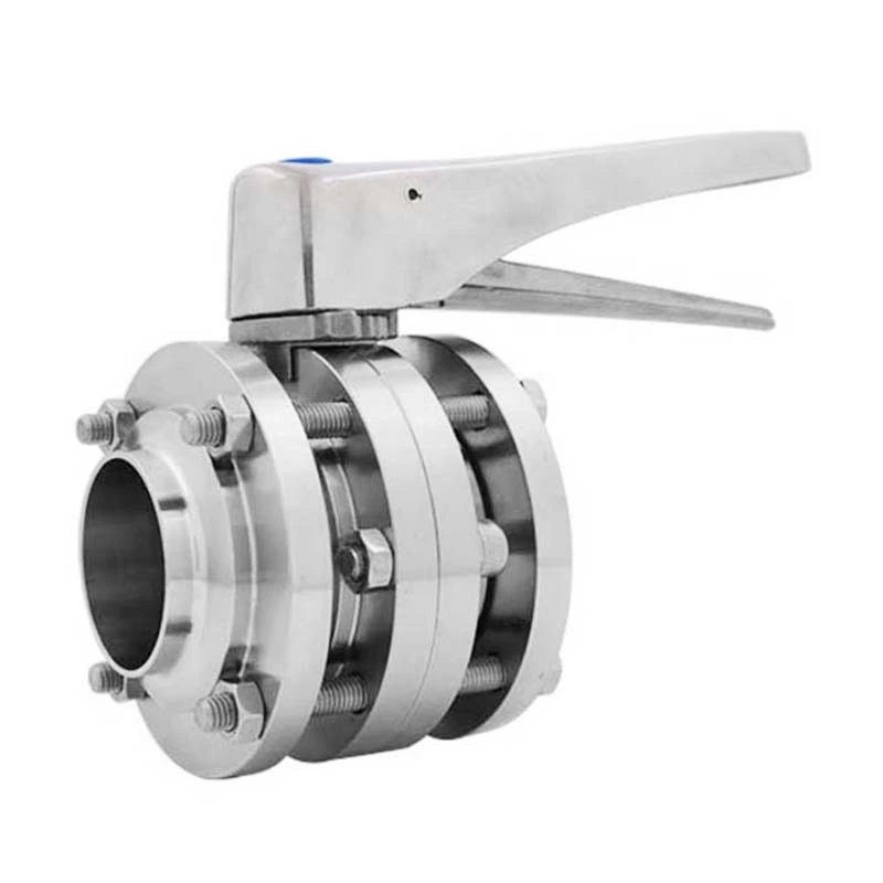 Hygienic Stainless Steel Manual Weld Three Pieces Butterfly Valve With 12 Positions Handle