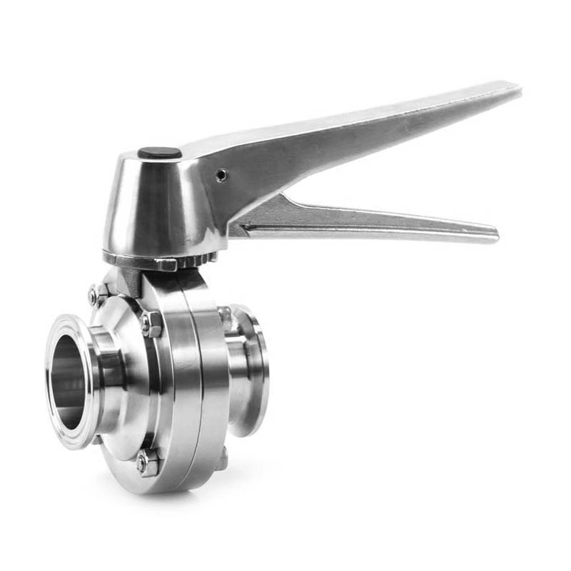 Sanitary Stainless Steel Clamped Butterfly Valve With SS Gripper Handle