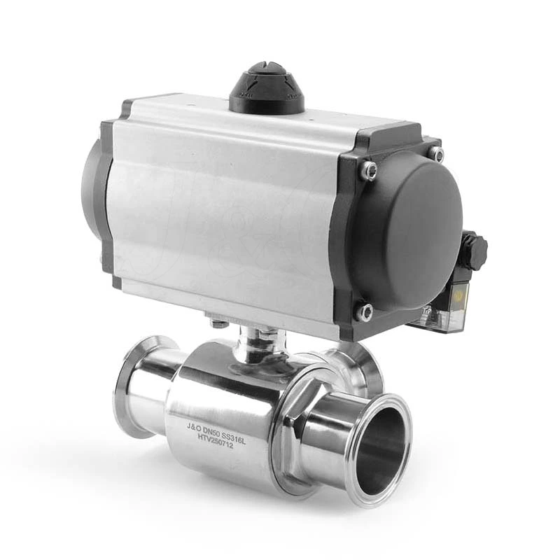 Sanitary Stainless Steel Pneumatic 3 Ways Ball Valve With Solenoid Valve