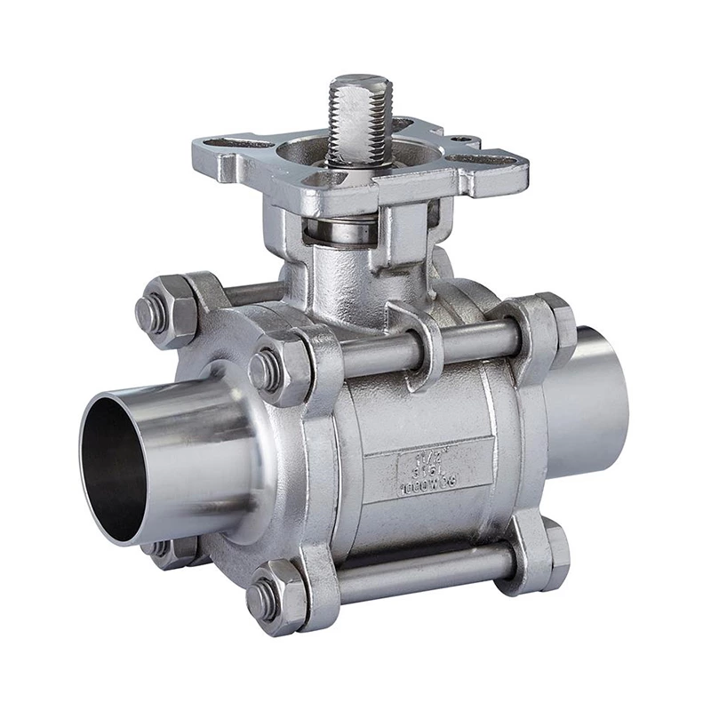 Hygienic Stainless Steel Butt Weld Three Pieces Ball Valve With ISO5211 Mounting Pad