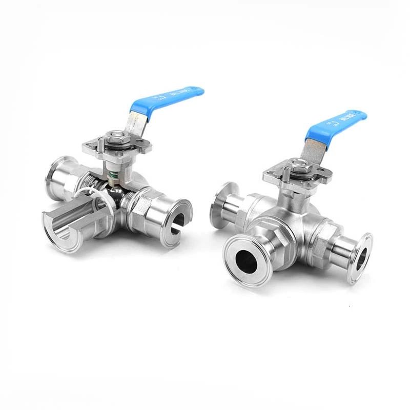 Hygienic Stainless Steel 3 Way Clamped Ball Valve With Mounting Pad