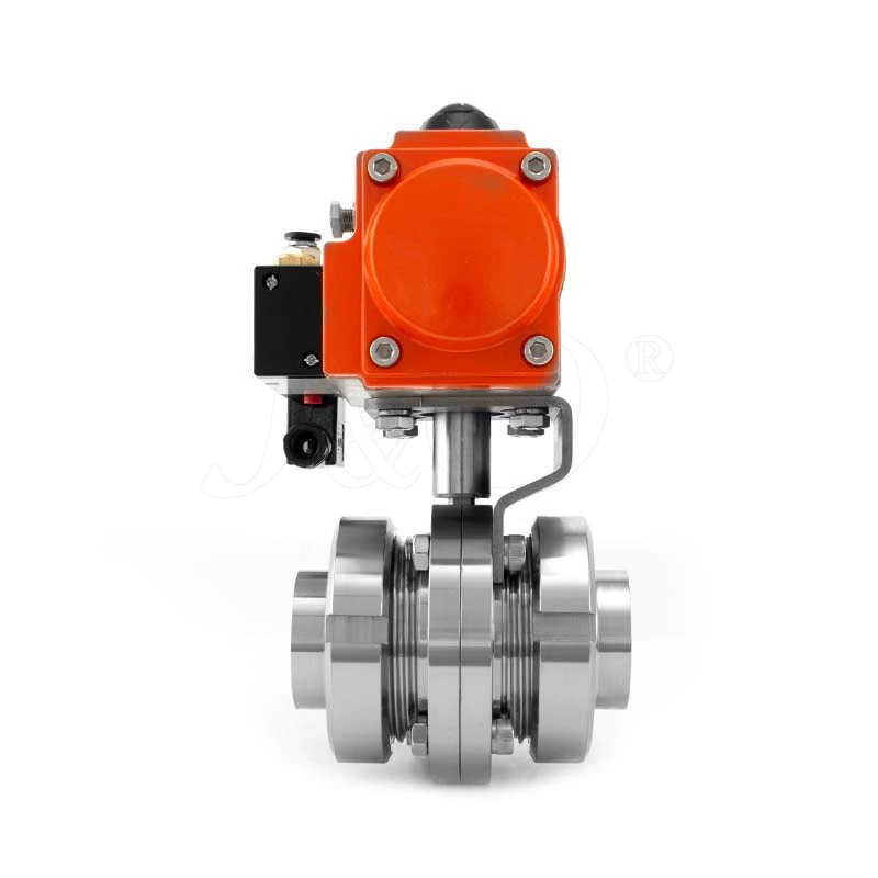 Pneumatic Sanitary Union Connection Butterfly Valve With Solenoid Valve