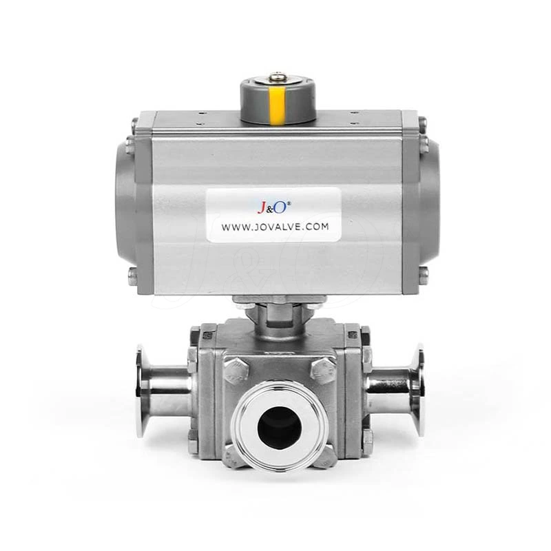 Sanitary Stainless Steel Encapsulated Pneumatic Actuator 3-Way Ball Valve