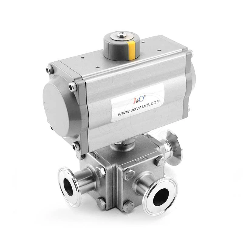 Sanitary Stainless Steel Encapsulated Pneumatic Actuator 3-Way Ball Valve