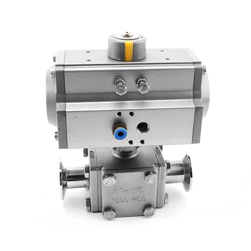 Sanitary Stainless Steel Encapsulated Pneumatic Actuator 3-Way Ball Valve