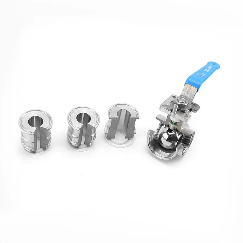 Hygienic Stainless Steel 3 Way Clamped Ball Valve With Mounting Pad