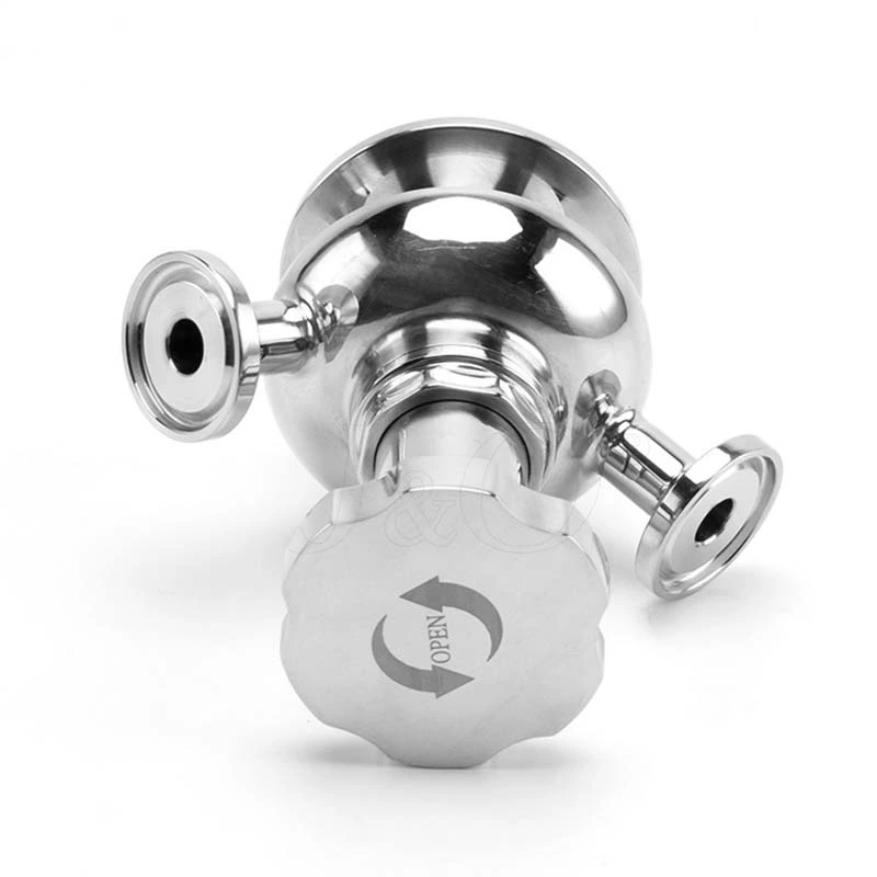 Sanitary Stainless Steel Aseptic Clamped Sampling Valve With Stainless Steel Handle Wheel