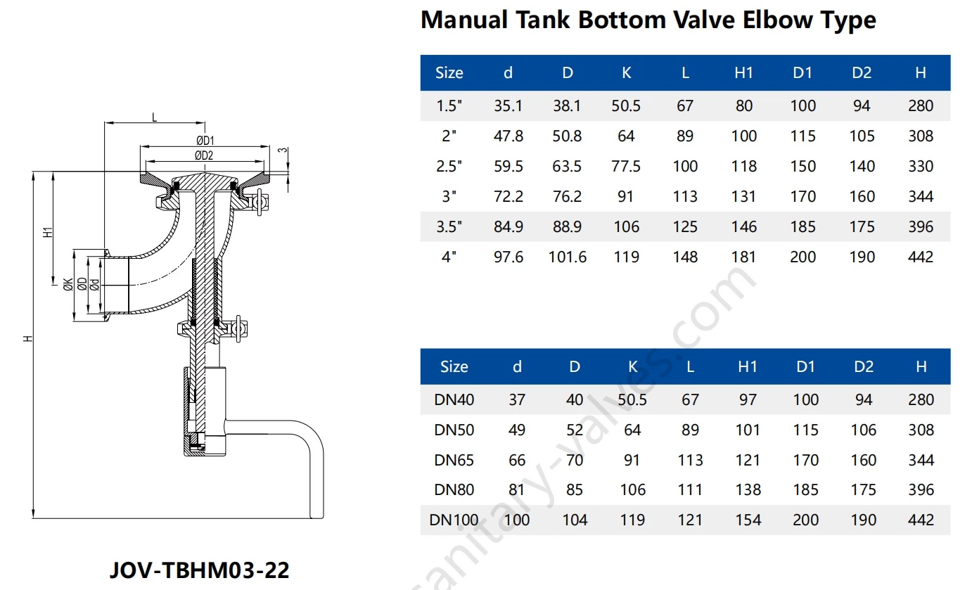 Hygienic Stainless Steel W Type Manual Tank Bottom Valve