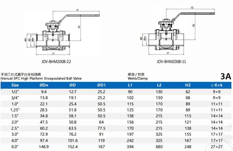 Sanitary 3 PCS Welded Encapsulated Seal High Platform Ball Valve