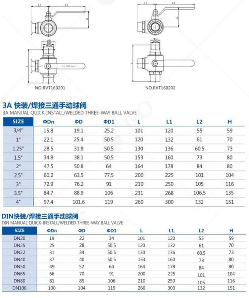 Sanitary Stainless Steel Manual Square Clamped Three-Way Ball Valve